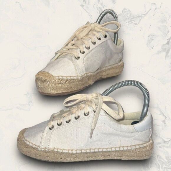 Soludos White Cream Canvas Espadrilles Lace Up Comfort Shoes Women’s Size 6 - Picture 1 of 8